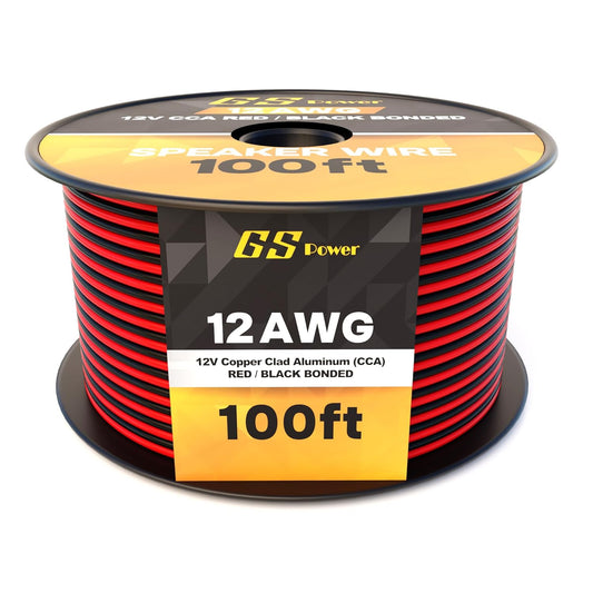 100ft 12 12 12v, GS Power CCA Gauge Wire Automotive, Red & Black Bonded, AWG Flexible Speaker Electrical Wire Low