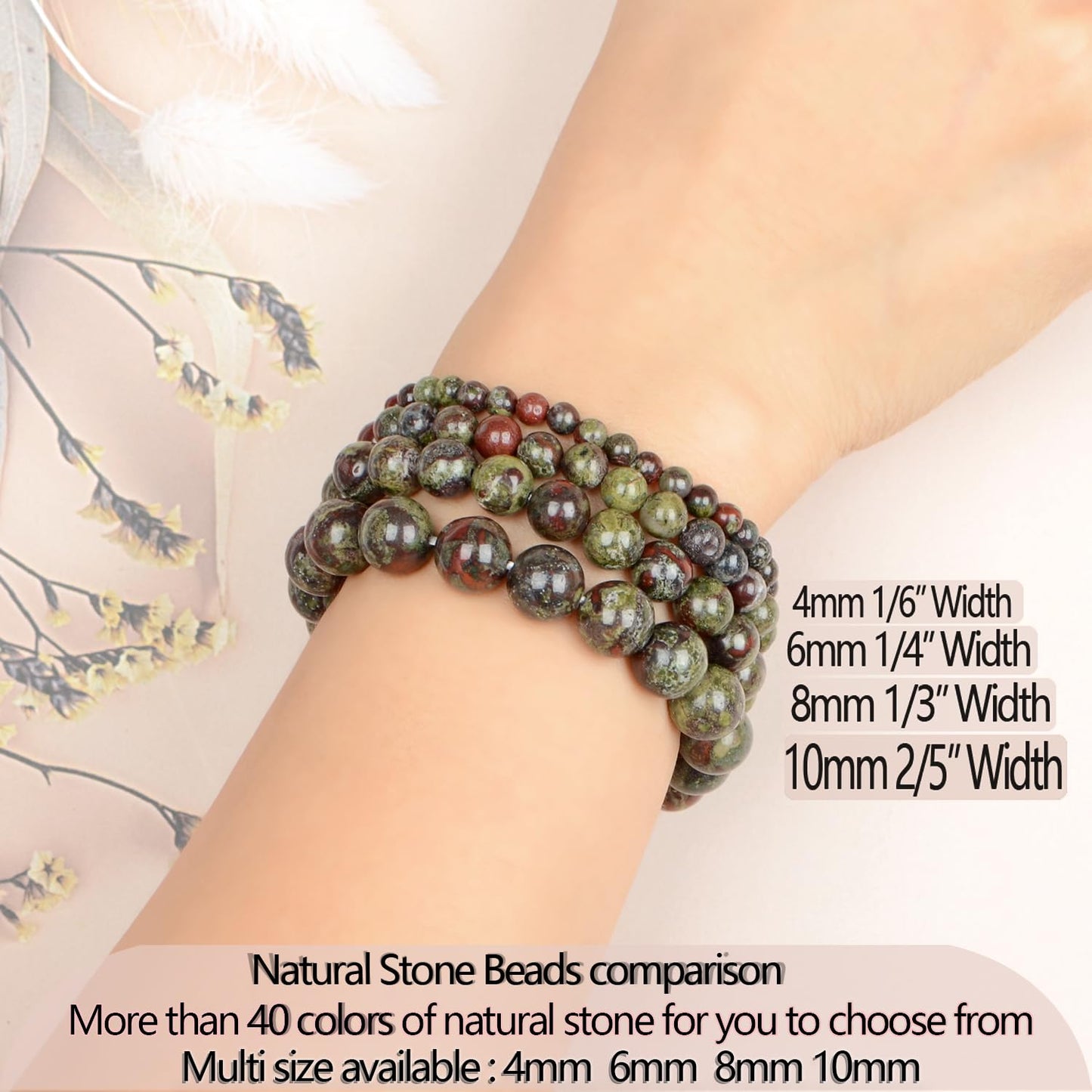 LPBeads Handmade Natural Gemstone Stretch Elastic 10mm Dragon Bloodstone Bracelet Healing Crystal Round Stone Beads Jewelry Gifts for Women Men