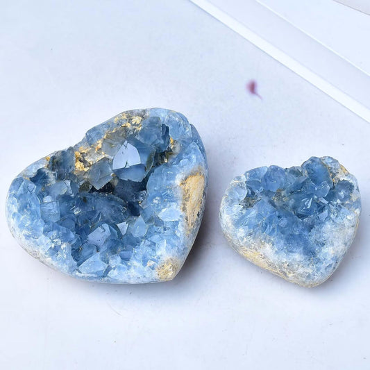 FZBHRO Extra Large Blue Celestite Geode Heart Healing Crystal Stone Collection Mineral Specimen with Stand Home Office Decor 1.3-1.7 Pound