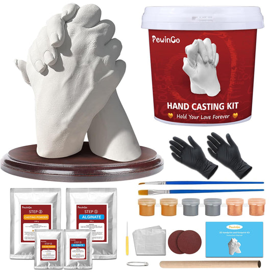 PewinGo Hand Casting Kit Couples with Wood Display Base & Practice Kit, Original Anniversary Engagement Birthday DIY Gifts Her & Him, Keepsake Sculpture Boyfriend Girlfriend Wedding Bridal Shower