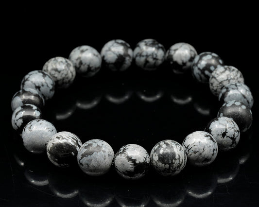 Snowflake Obsidian Beaded Stretch Bracelet for Men & Women | Handmade Natural Stone Jewelry with 8mm Snowflake Obsidian Beads | Capricorn Zodiac Chakra Elastic Bracelet | Balance Grounding Gift