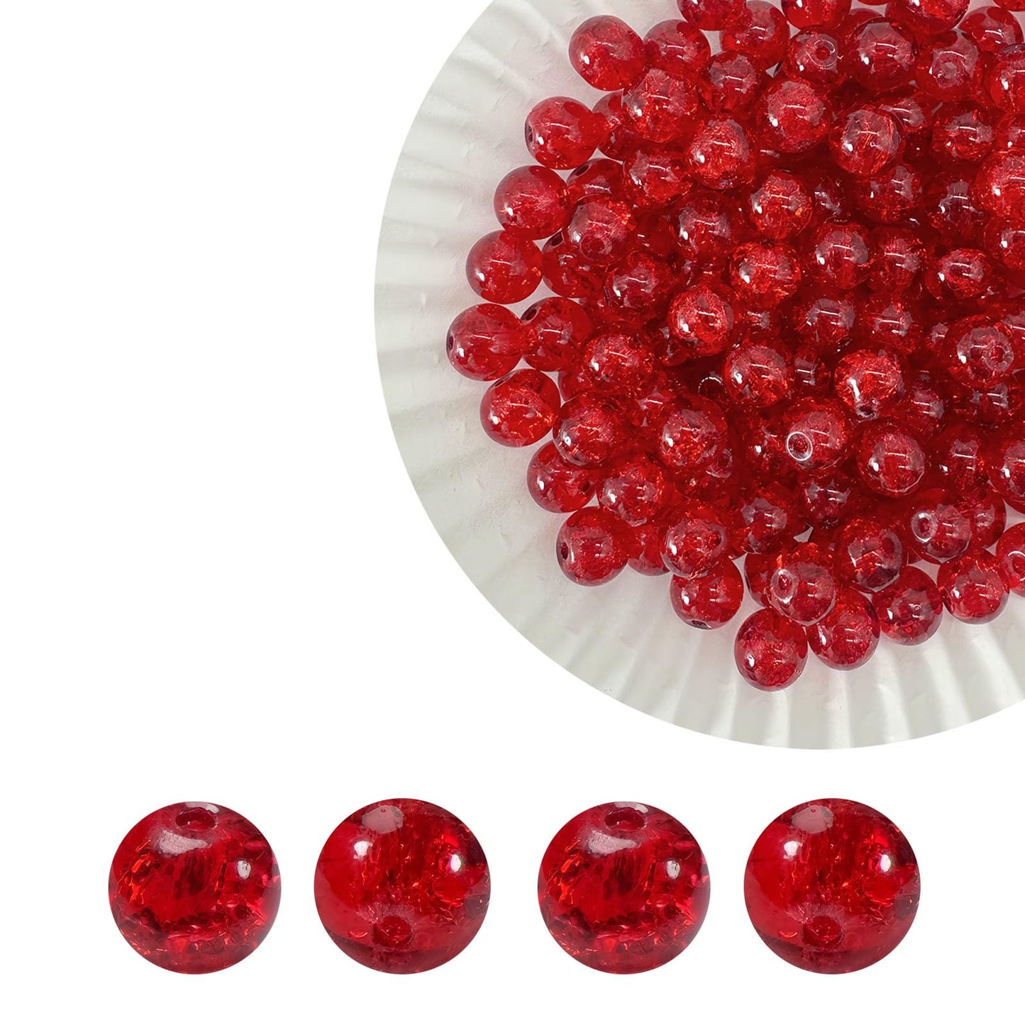 PAMIR TONG 400pcs 8mm Round Crackle Red Glass Beads for Bracelet Pretty Smooth Loose Beads for Necklace-Earring-Jewelry Making, Home Deco and DIY Crafts & Projects