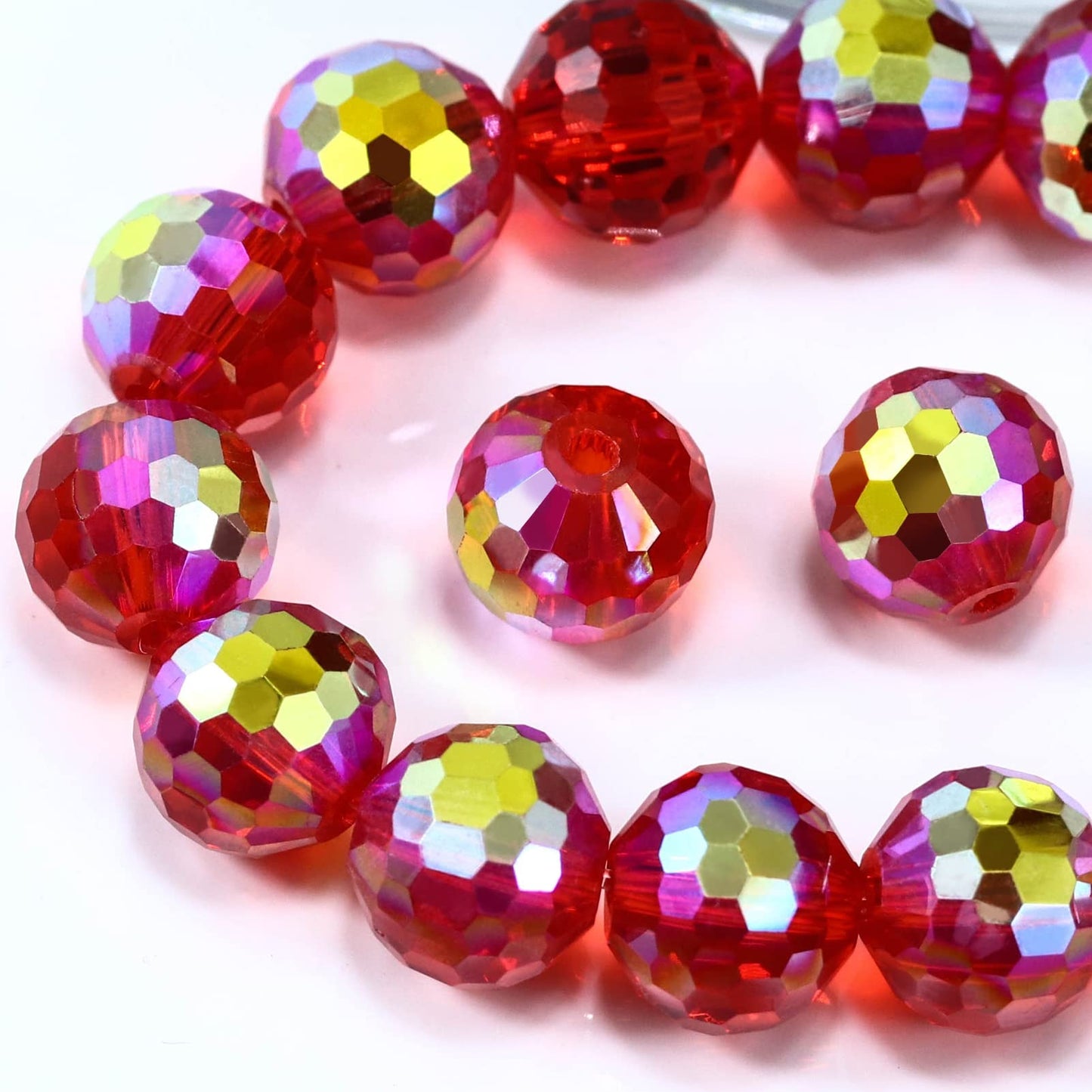 Dowarm 150PCS 6MM Round Crystal Glass Beads for Jewelry Making, Red/Siam AB Faceted for Crafts Bracelet Wind Chimes Suncatcher, #5003 Crystal Rondelle Spacer, Loose Gemstones