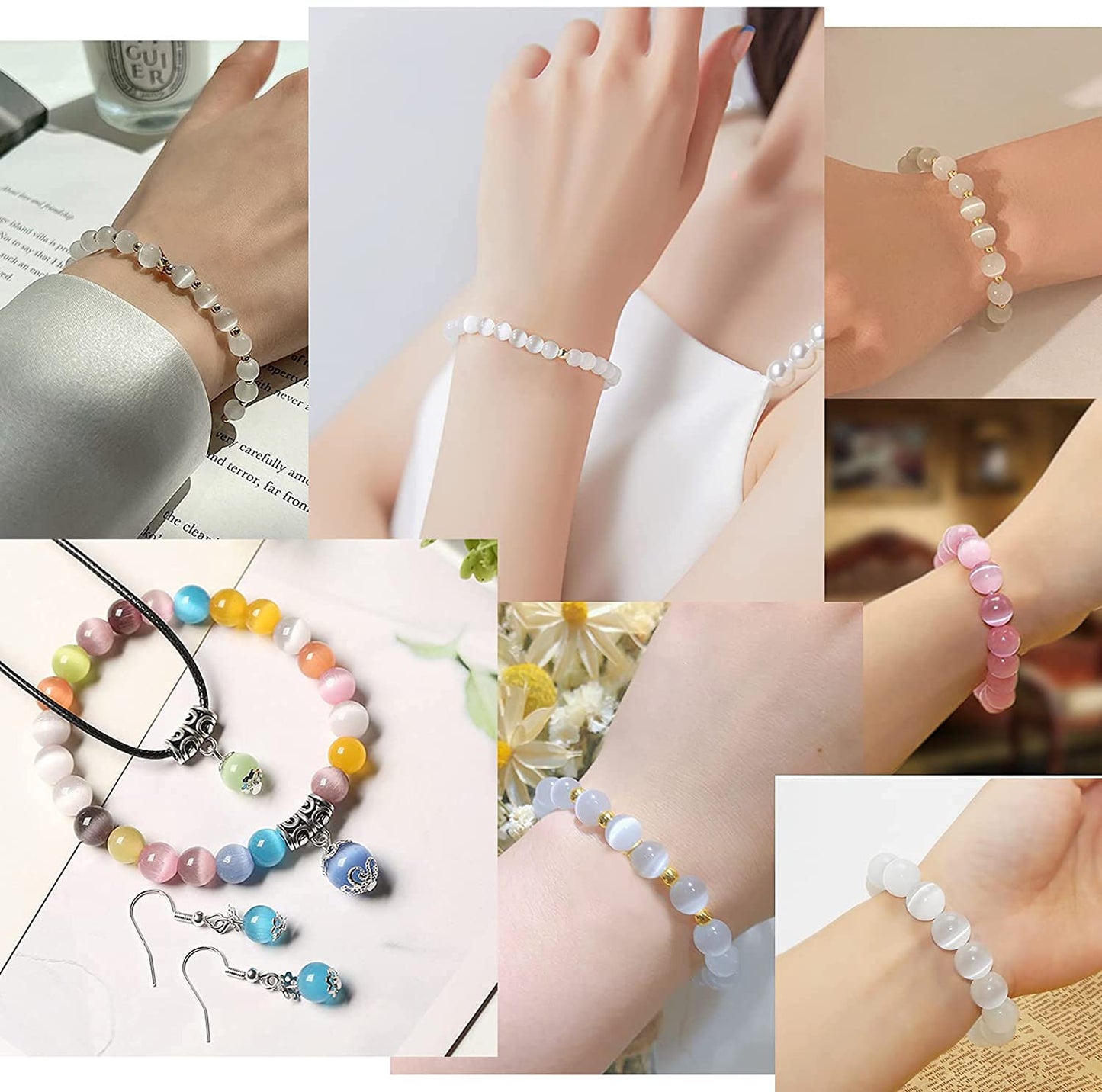 HAAMIIQII 8mm Golden Yellow Cat Eye Glass Round Crystal Stone Loose Gemstone Beads for Jewelry Making Bracelets Necklaces Earrings Crafts (45-50pcs)