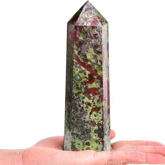 AMOYSTONE Bloodstone Obelisk Large Healing Crystal Wand Tower 6 Faceted Column Reiki Chakra Meditation Therapy Green Red 1.1-1.7 LBS