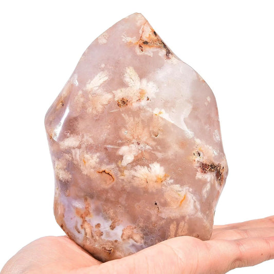 AMOYSTONE Cherry Blossom Agate Flame Shaped Stone Towers Obelisk Flower Agate Natural Healing Crystal Quartz Reiki Energy Decoration Home Office 1.0-1.5LBS