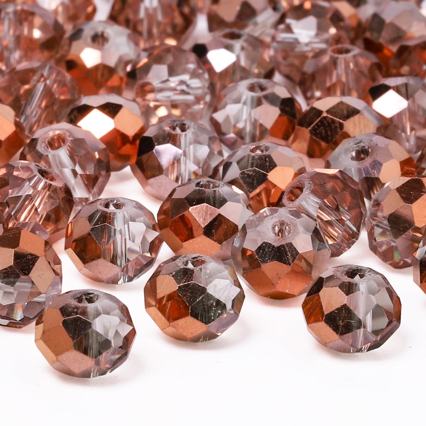 NITOPUPU 1000pcs 4mm Crystal Glass Beads for Jewelry Making Faceted Rondelle Flat Beads for Bracelets Necklace Earrings DIY Crafts (Brown Flat Half-Plated Crystal Bead)