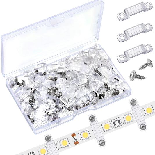Qunclay 600 Pcs LED Light Strip Clips Clear Strip Light Mounting Brackets LED Holder Clamp Outdoor with Screws 12 mm Wide for Holidays Party Decor Ip67/68