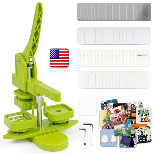 Happizza Square Button Maker Machine, Installation-Free Pin Maker Machine 50mm/1.97in, Square-Shaped Pin Badge Button Press Machine with 100pcs Button Maker Supplies, DIY Pin Maker Machine Kit