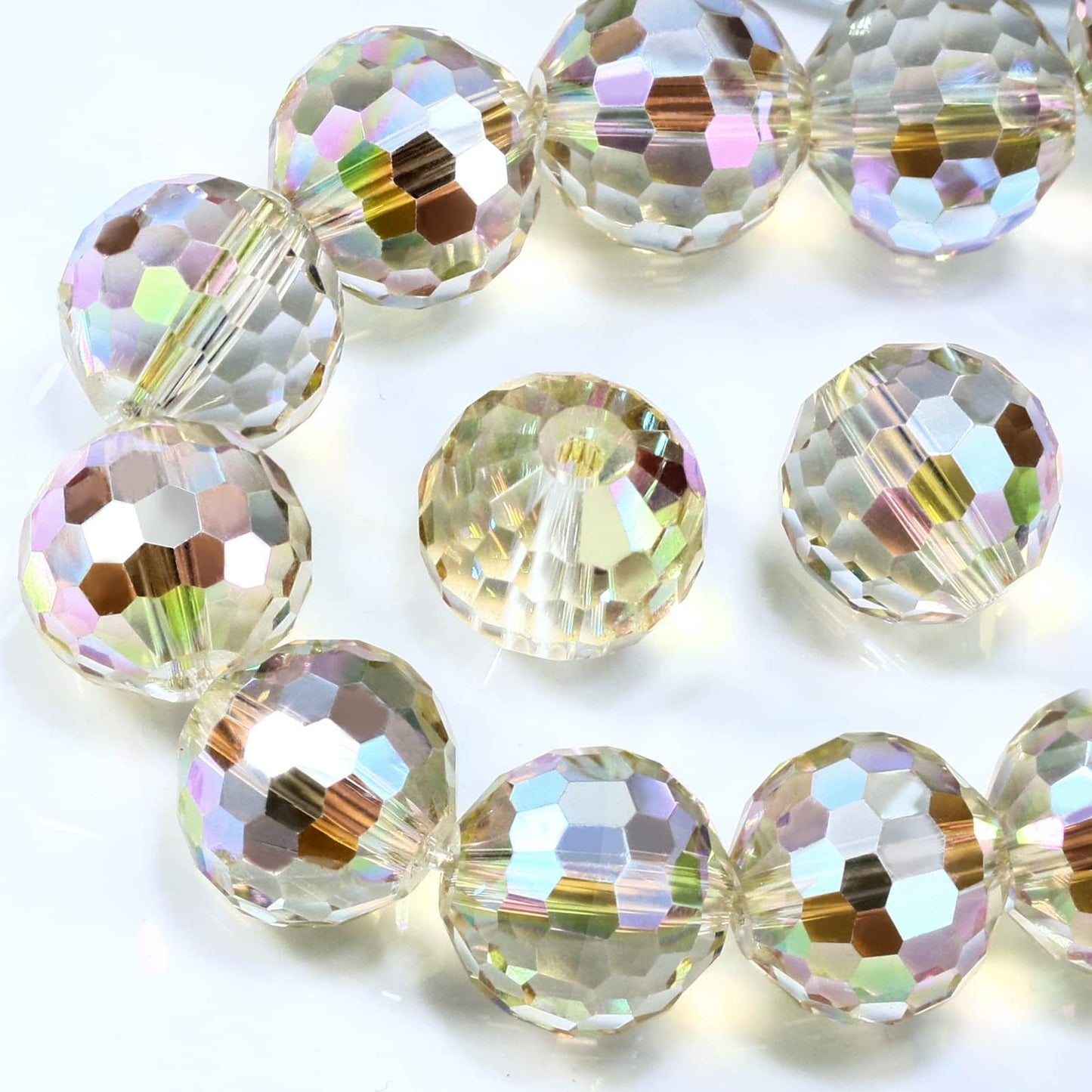Dowarm 10MM Round Crystal Beads for Jewelry Making, Faceted Glass for Crafts Bracelet Wind Chimes Suncatcher, #5003 Rondelle Spacer, Loose Gemstones, 50PCS, Yellow Colorized
