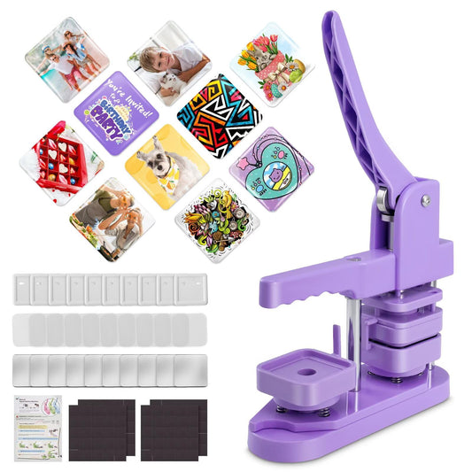 Square Magnet Button Maker Press Machine with 100 Sets Square Badge Making Supplies 2'' x 2'', Custom Fridge Badges – Ideal for Parties, Events, Business, School