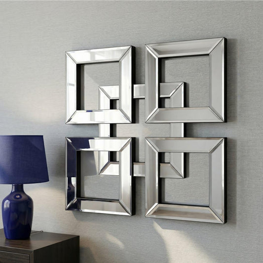 QMDECOR Silver Mirrored Wall Decor 16x16” Decorative Mirror Modern Fashion DIY Wall-Mounted Mirrors Square Design Gorgeous Glam Accent Decor Vintage Decor Chic Mirror for Room Decor Home Decor