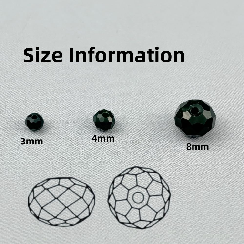 Pinhoollgo 400pcs 4mm Crystal Glass Beads Faceted Rondelle Glass Spacer Beads for Bracelets Necklace Pendants Earrings Key Chains Jewelry Making(Dark Green Porcelain)
