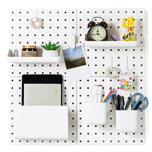 VUSIGN Peg Board Combination Kit, 22"x22" Pegboards and Accessories for Wall Organization with Two Installation Modes, Pegboard Wall Organizer for Office, Home, Desk,White Peg Board, White