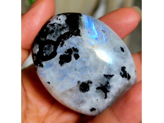 Amazing Gemstone Rainbow Moonstone Crystals, Healing Stones - Extra Large Palm Stone Crystals Piedra - for Good Luck, Positive Energy, Meditation - Unique Stocking Stuffers, Birthday Gifts Women, Men