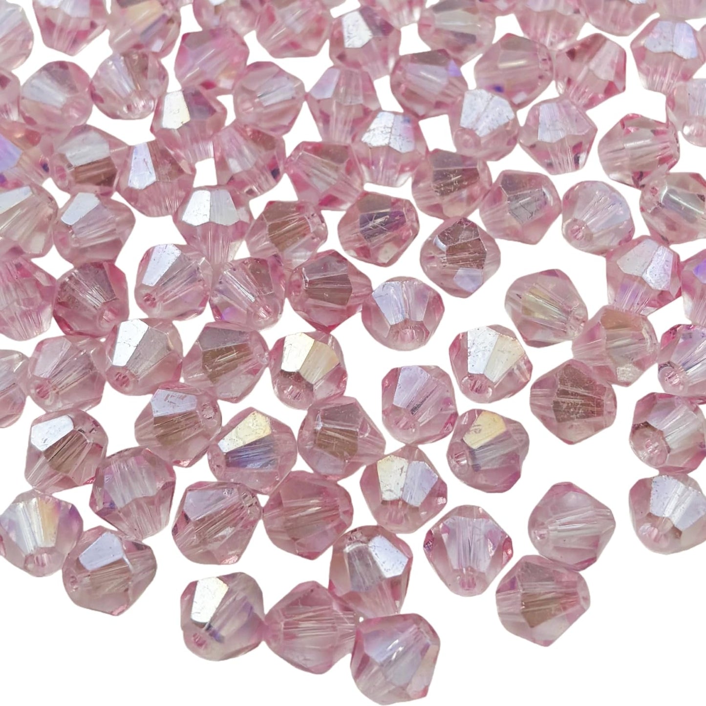 Pinhoollgo 100pcs 8mm Bicone Crystal Glass Beads Faceted Bicone Crystal Beads Bulk Glass Spacer Beads for Bracelets Necklace Pendants Earrings DIY Jewelry Craft Making(Crystal Pink AB)