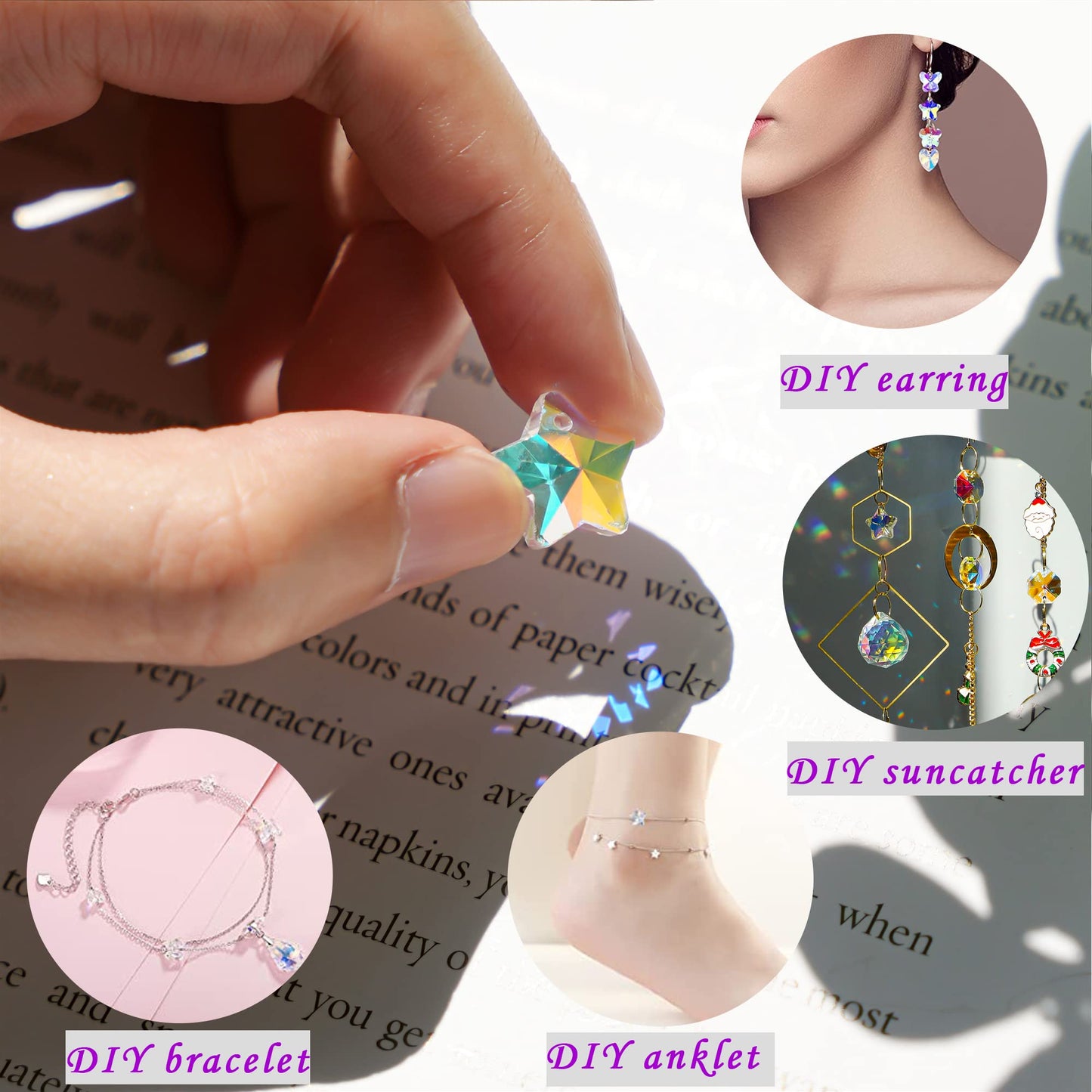 14mm 100pcs Suncatcher Crystal Star Beads, Multicolor Glass Beads Charms Pendants for DIY Bracelet Necklace Earrings Jewelry Making Home Chandelier Parts Lampwork Beads