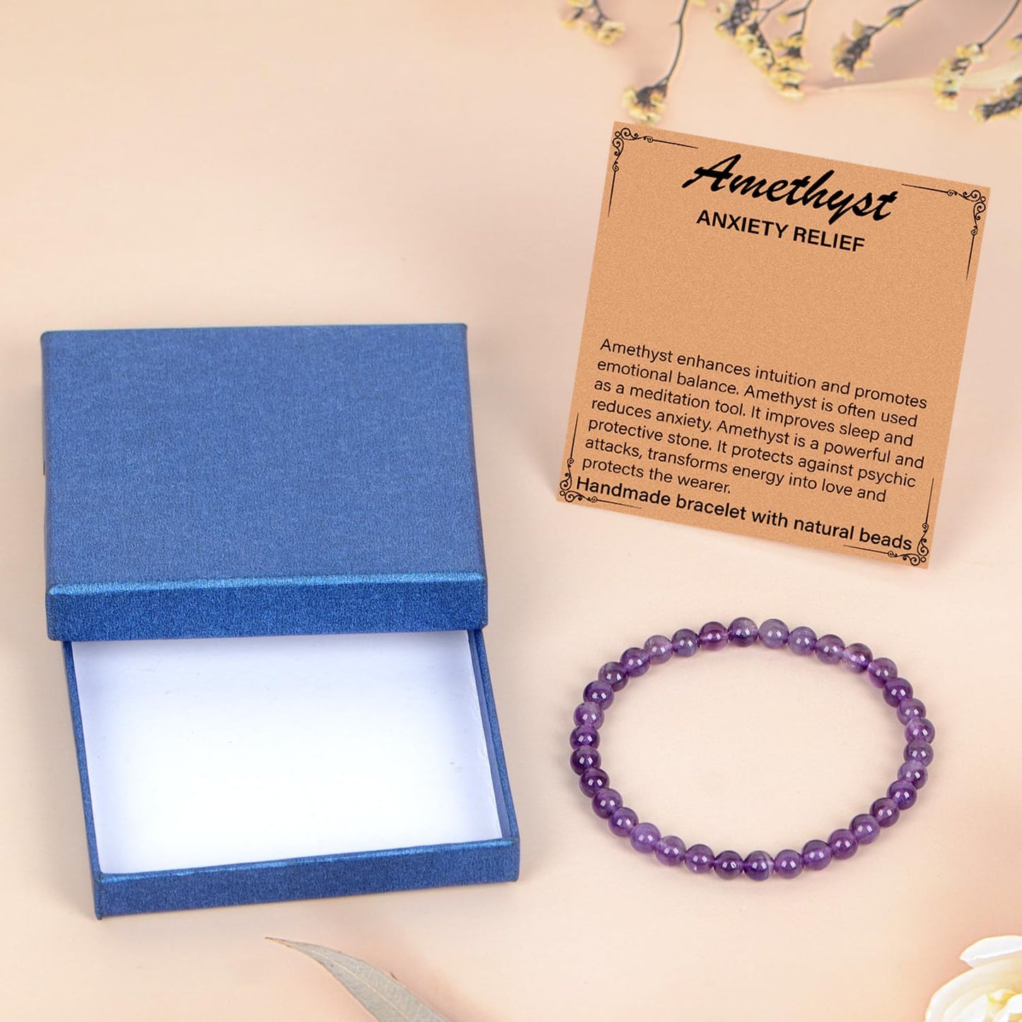 LPBeads Handmade Natural Gemstone Stretch Elastic 6m Amethyst Bracelet Healing Crystal Round Stone Beads Jewelry Gifts for Women Men