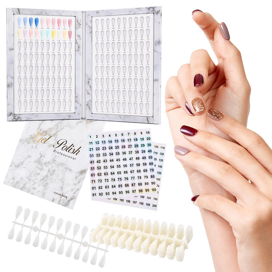 160-Color Nail Tip Display Book with 240 Blank Tips - Portable Folding Organizer for Salon Professionals & DIY Nail Art, Tool-Free Installation, Numbered for Easy Color Matching