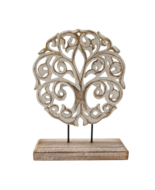VANIYA CRAFTS® Tree of Life Solid Wood Sculpture – Handmade Farmhouse Decor for Living Room, Shelf, Mantle, Entryway, Coffee Table, or Housewarming Gift (Antique White)