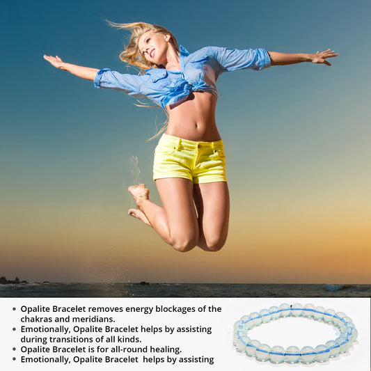 ANAYA AGATE Opalite Bracelet, Healing Crystal Bracelet for Women and Men, 8mm Round Beaded Bracelet for Spiritual Healing, Protection, Positive Energy, Elastic Adjustable Size Gemstone Bead Bracelet