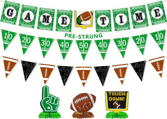 Ufocusmi Pre-Strung Football Party Decoraitons Game Time Banner Football Banners, Sports Themed Honeycomb Table Centerpieces Birthday Party Supplies