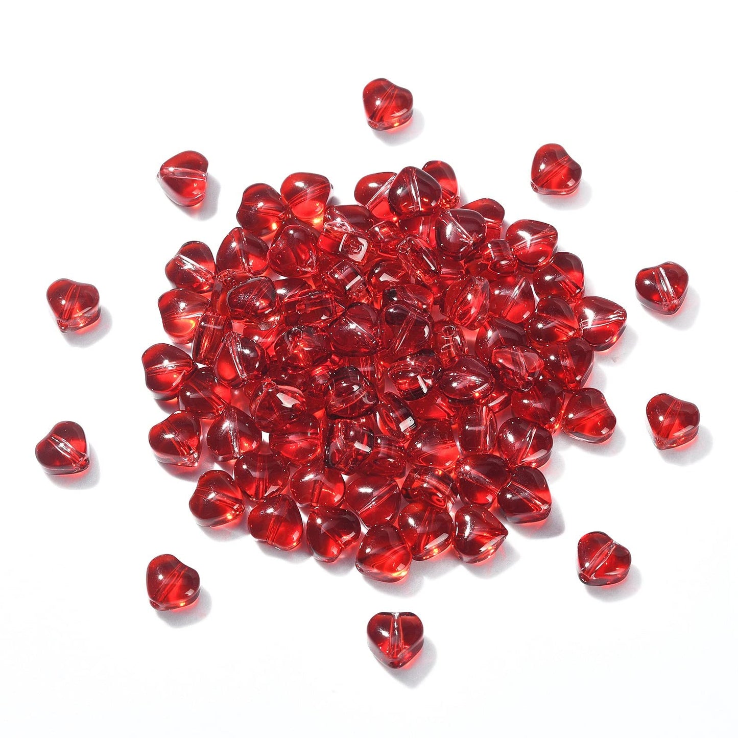 LiQunSweet 100 Pcs Handmade Lampwork Glass Crystal Beads Red Sweet Heart Loose Beads for Jewelry Making