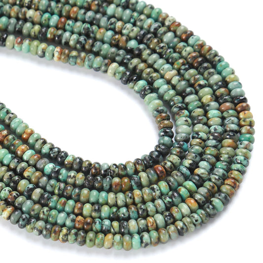 150PCS 2x4mm Natural African Turquoise Stone Rondelle Beads Abacus Disk Stone Beads Round Loose Spacer Gemstone for DIY Bracelet Necklace Jewelry Making