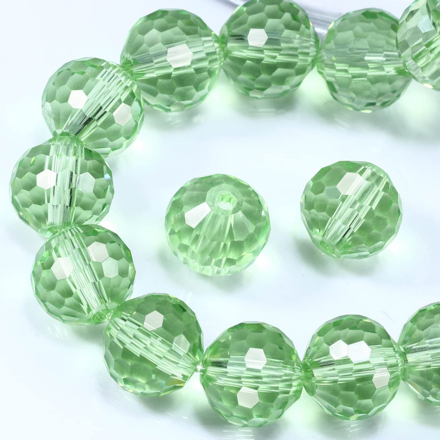 Dowarm 100PCS 8MM Crystal Glass Beads for Jewelry Making, Light Green Faceted Crystal Beads for Crafts Bracelet Wind Chimes Suncatcher, #5003 Rondelle Spacer Beads, Loose Gemstones