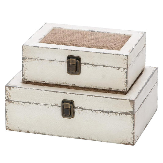 UPPER DECOR Rustic Ivory Decorative Storage Boxes with Lids Set of 2, Farmhouse Wooden Boxes for Home Decor, Keepsake Boxes Memory Gift Boxes for Living Room, Coffee Table, Entryway, Bedroom