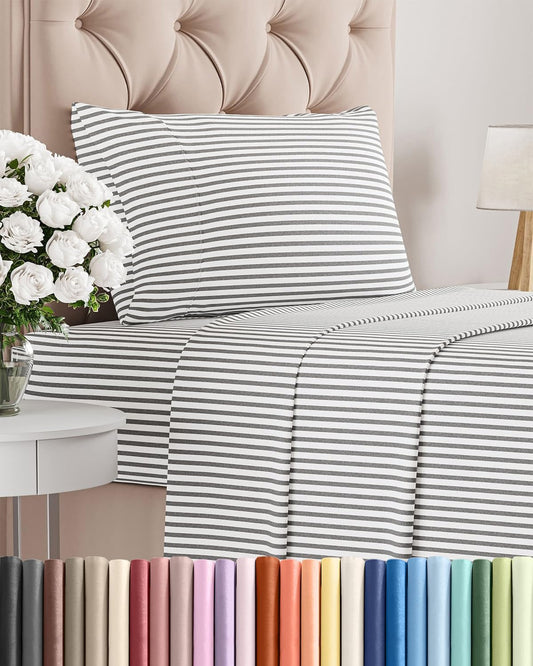 Skiennix Twin Size Sheet Set - Comfy, Breathable & Cooling Bedding - Luxury Hotel Quality - Grey Stripes