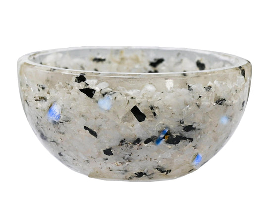 Amazing Gemstone Rainbow Moonstone Orgonite Orgone Crystal Gemstone Bowl - 3" Orgonite Rainbow Moonstone Crystal Bowl for Meditation, Crystals and Healing Stones Gift and Protection