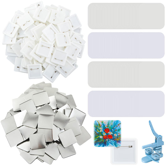 Wavwavw 200 Set 2'' x 2'' Square Pin Button Making Supplies for Square Button Maker DIY Pin Badge Parts Refill (Clear)