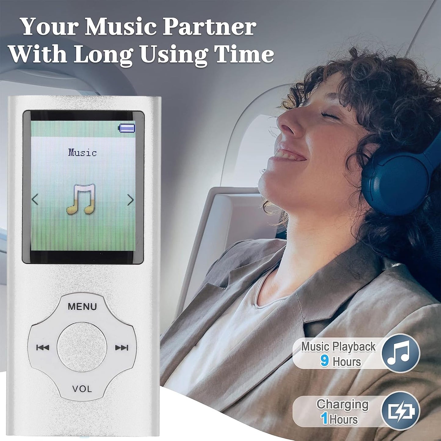 Bewinner MP3 MP4 1.8 inch MP3 128GB Music Player with HiFi Speaker, Color Screen Player, Supports Expansion, E Book