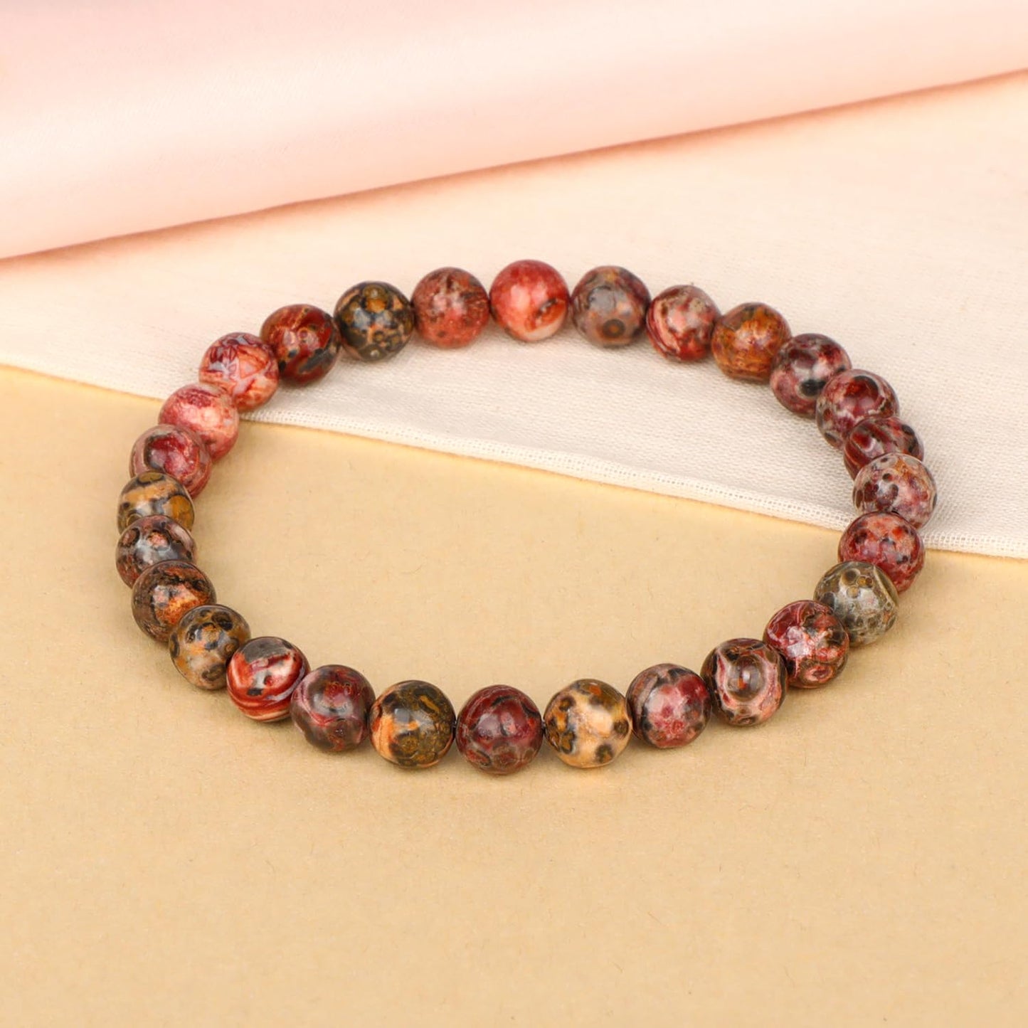 LPBeads Handmade Natural Gemstone Stretch Elastic 6mm Leopard Jasper Bracelet Healing Crystal Round Stone Beads Jewelry Gifts for Women Men