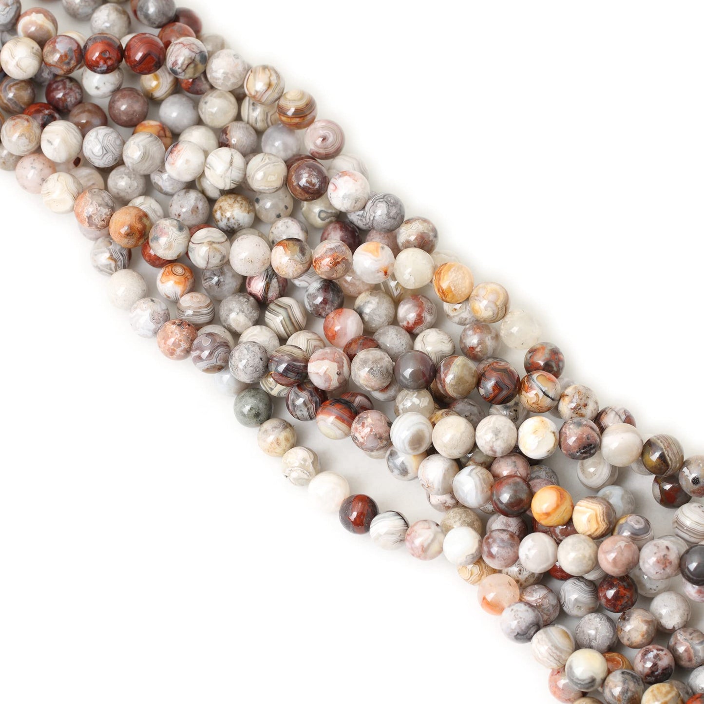 CHEAVIAN 45PCS 8mm Natural Laguna Lace Agate Round Loose Beads for Jewelry Making 1 Strand 15"