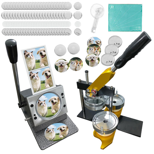 SENBORYSUN Magnet Maker Machine Kit, 2.95" DIY Photo Fridge Button Press & 75mm Button Paper Cutter with 100pcs Consumables, Round Metal Punch Set for Pin Badge & Magnets, Sticker Making Supplies