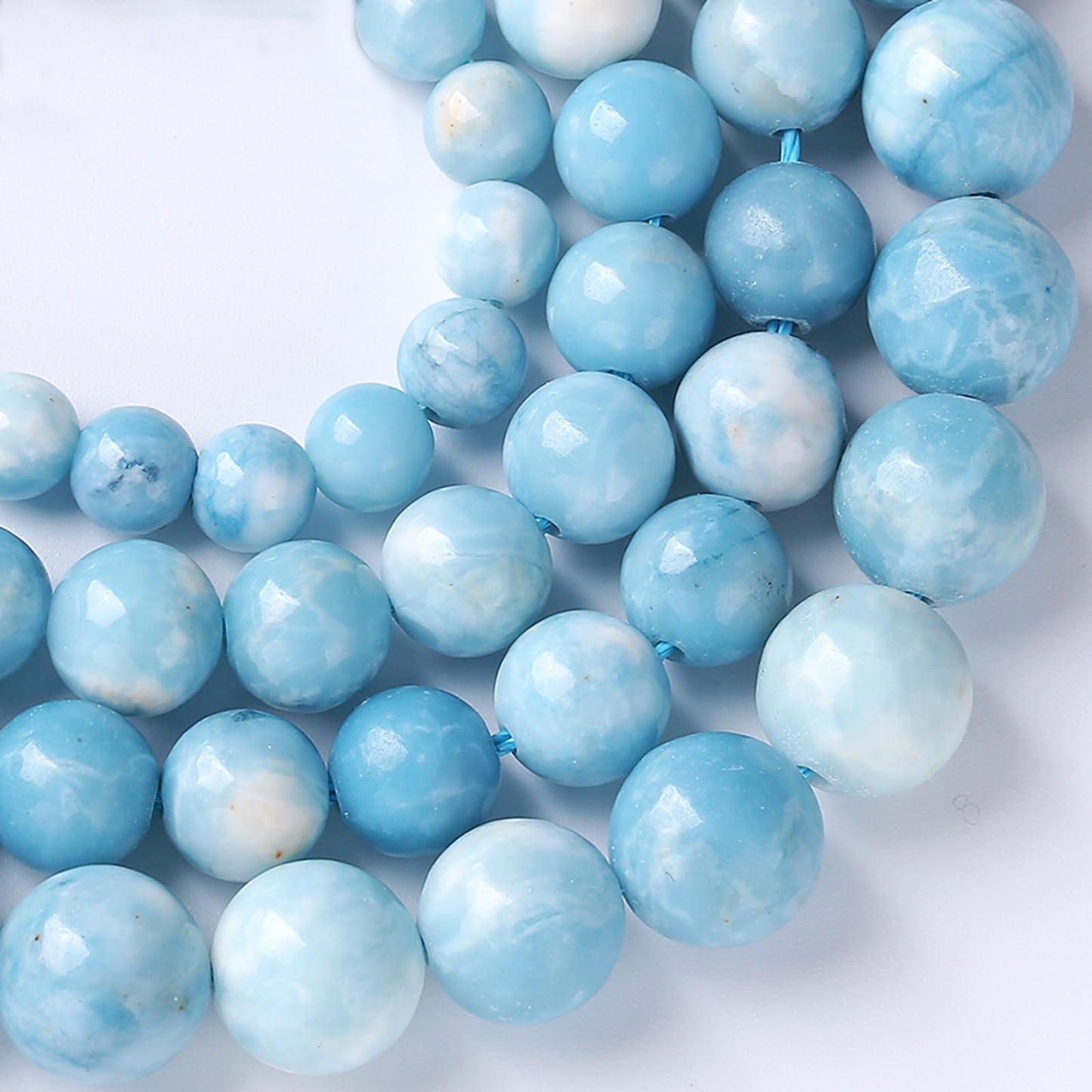 12MM Natural Larimar Blue Gemstone Beads Stone Round Loose Beads for Jewelry Making DIY Bracelet 32pcs 1 Strands 15"