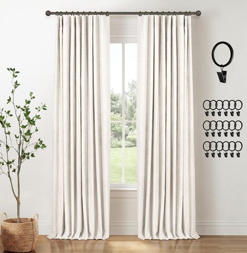 INOVADAY Total Blackout Curtains - Thermal Insulated Room Darkening Drapes, 84 Inch Long, Beige, 2 Panels
