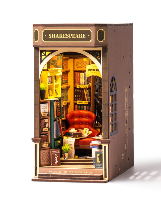Rolife DIY Book Nook Kit 3D Wooden Puzzles for Adults 8.6" Bookstore Miniature House Kit Booknook Bookshelf Insert Decor Craft Kits Family Project Gifts for Adults Women Men