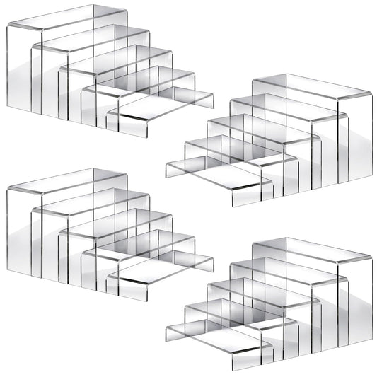 Fixwal 20pcs Large Acrylic Risers 4 Set Acrylic Display Stand Perfume Organizer Stands Clear Rectangular Dessert Table Display Set, Display Shelf for Show Cupcake, Figures, Jewelry, Toys