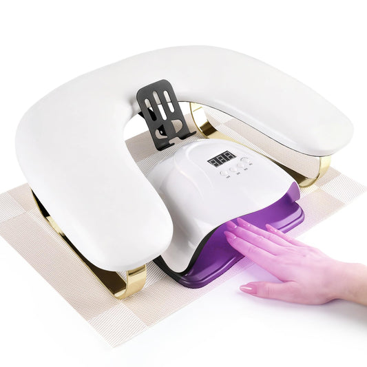 Arm Rest for Nails Tech with Rotating Phone Holder, U-Shaped 10° Inclined Nail Arm Rest Pillow Cushion, Manicure Hand Rest Pad for Salon, Nail Tech School and Home DIY (White)