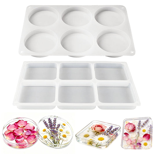 12-Cavity Extra Deep Coaster Resin Molds Silicone,4 Inches Round and Squares Coaster Silicone Molds for Resin,Coaster Epoxy Resin Molds for Flower Bouquet