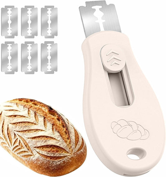 Skiennix Bread Lame | Sourdough Scoring Tool with Magnetic Handle & 5 Razor Blades - Beige