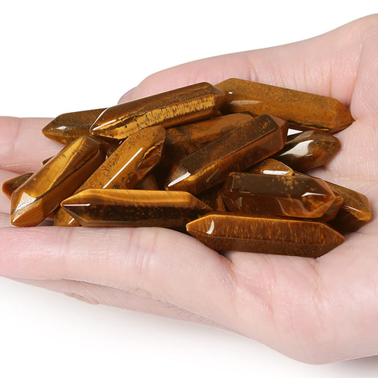 10 PCS Tigers Eye Healing Crystals Wands Polished Tumbled Stones Bulk Natural Hexagonal Pointed Reiki Energy Balancing Meditation Therapy Chakra Wand Set Christmas Gift