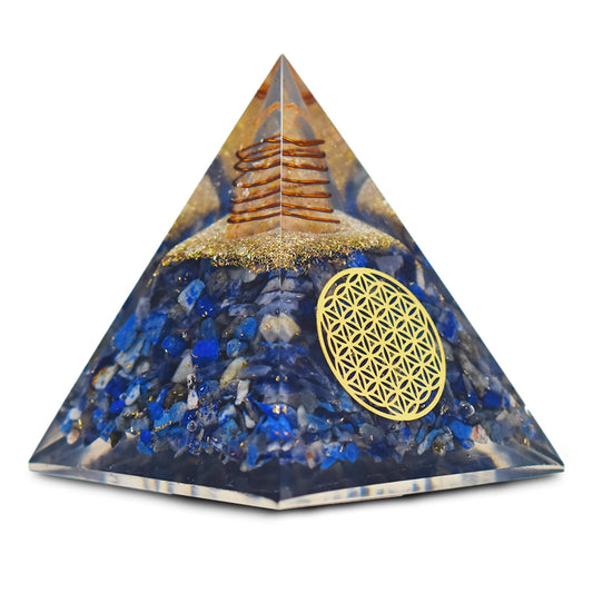 Real Crystal Lapis Lazuli Orgonite Pyramid, Healing Crystal Pyramid, Pyramid Crystal Gemstone Pyramid for Meditation, Motivation, Positivity - Handmade in India