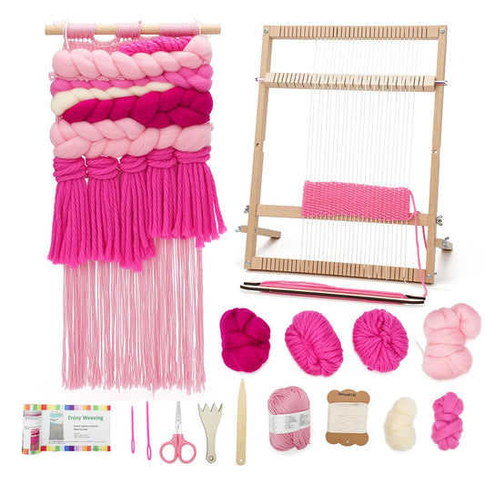 Weaving Loom for Beginners and 1 Set of Weaving Works Complete Yarn Kit with Detailed Friendly Instructions, Parents and Children in The Holiday Experience Weaving Brings Fun Pink