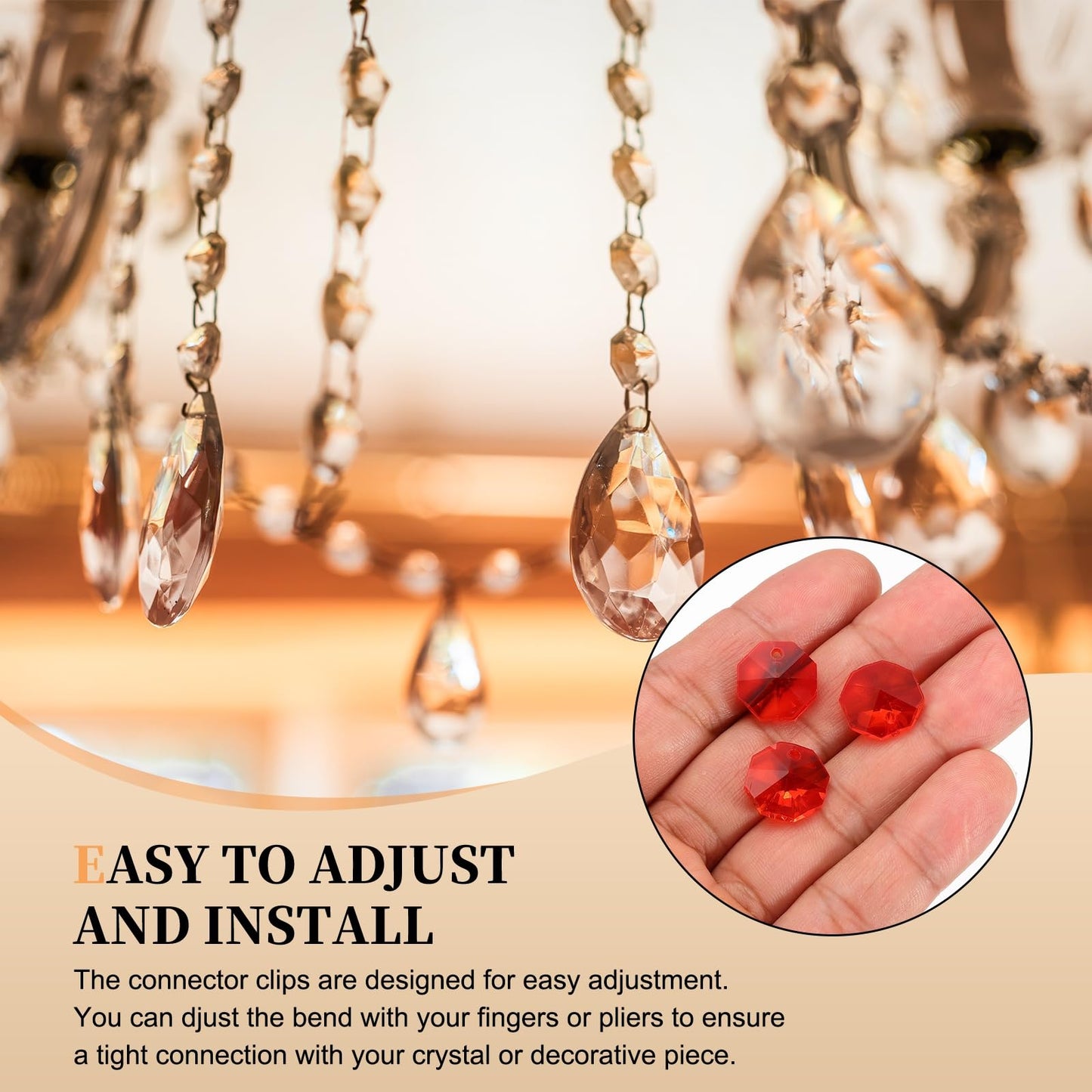 uxcell 25Pcs 1 Hole Crystal Octagon Beads, 14mm K9 Glass Hanging Chandelier Beads Prisms Parts for Crystal Chandeliers Lamp Hanging Pendant Jewelry DIY Craft, Orange Red