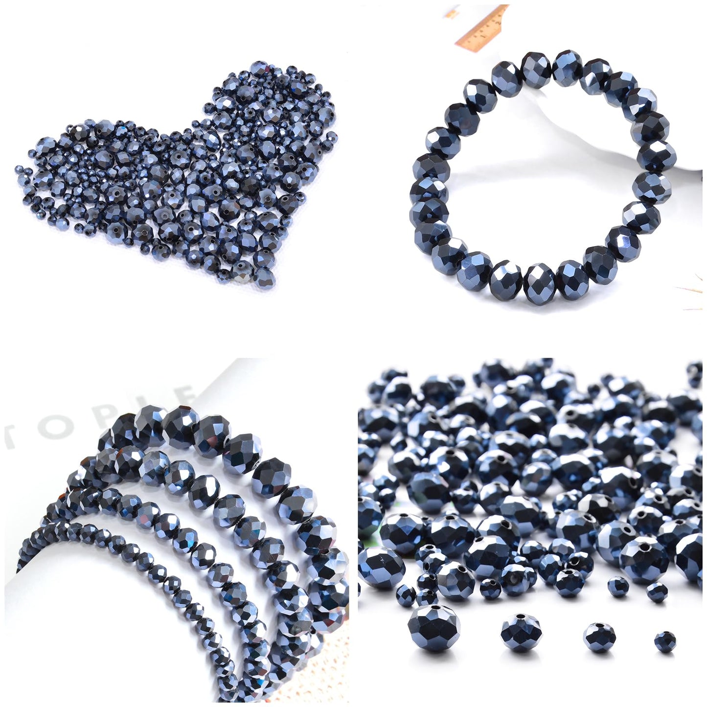 Laopottbeads 220Pcs 10mm Crystal Glass Beads for Jewelry Making Beads for Bracelets Necklace Pendants Making Supplies(Navy Blue)