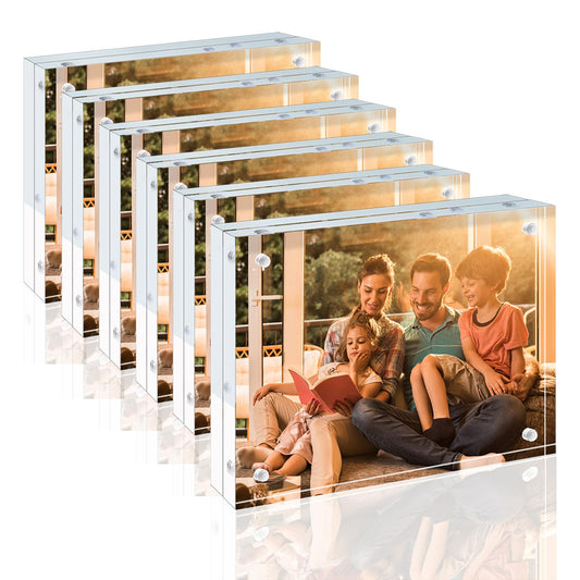 Egofine 5x7 Acrylic Frames 6 Pack, 20mm Thicker Frameless Clear Picture Frames, Double Sided Magnetic Picture Frames, Free Standing Desktop Display